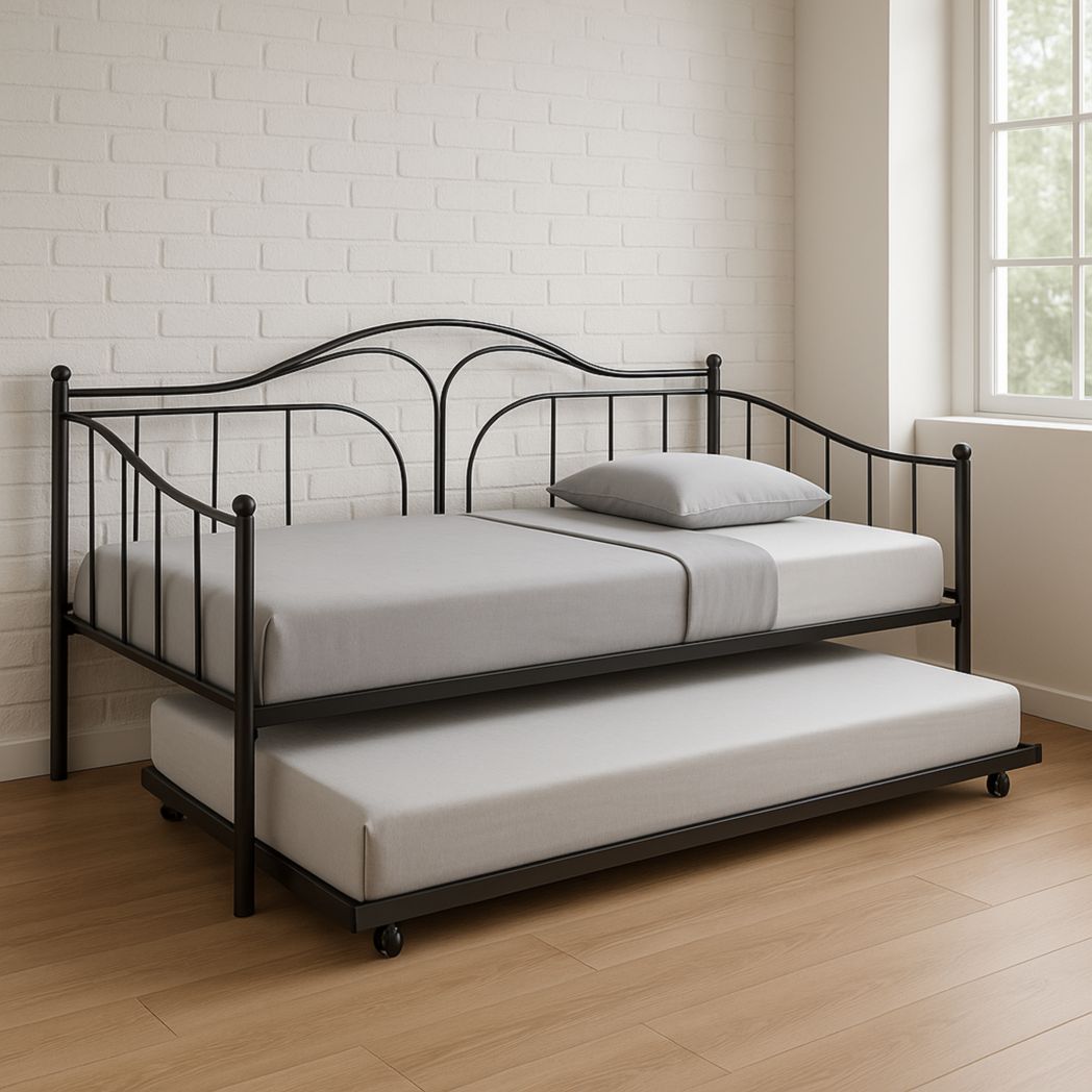 Cama extraíble de metal negro 200x90x100 cm