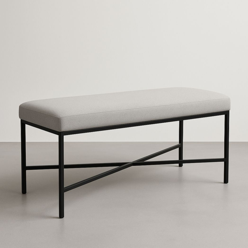 Banco tapizado rectangular poliéster estructura metálica gris/negro 130x40x45 cm