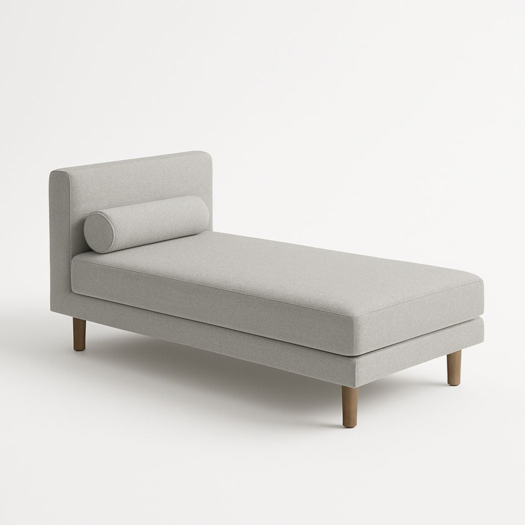 Chaise Longue de Tela Gris Claro con Reposacabezas y Patas de Madera 180x75x85 cm