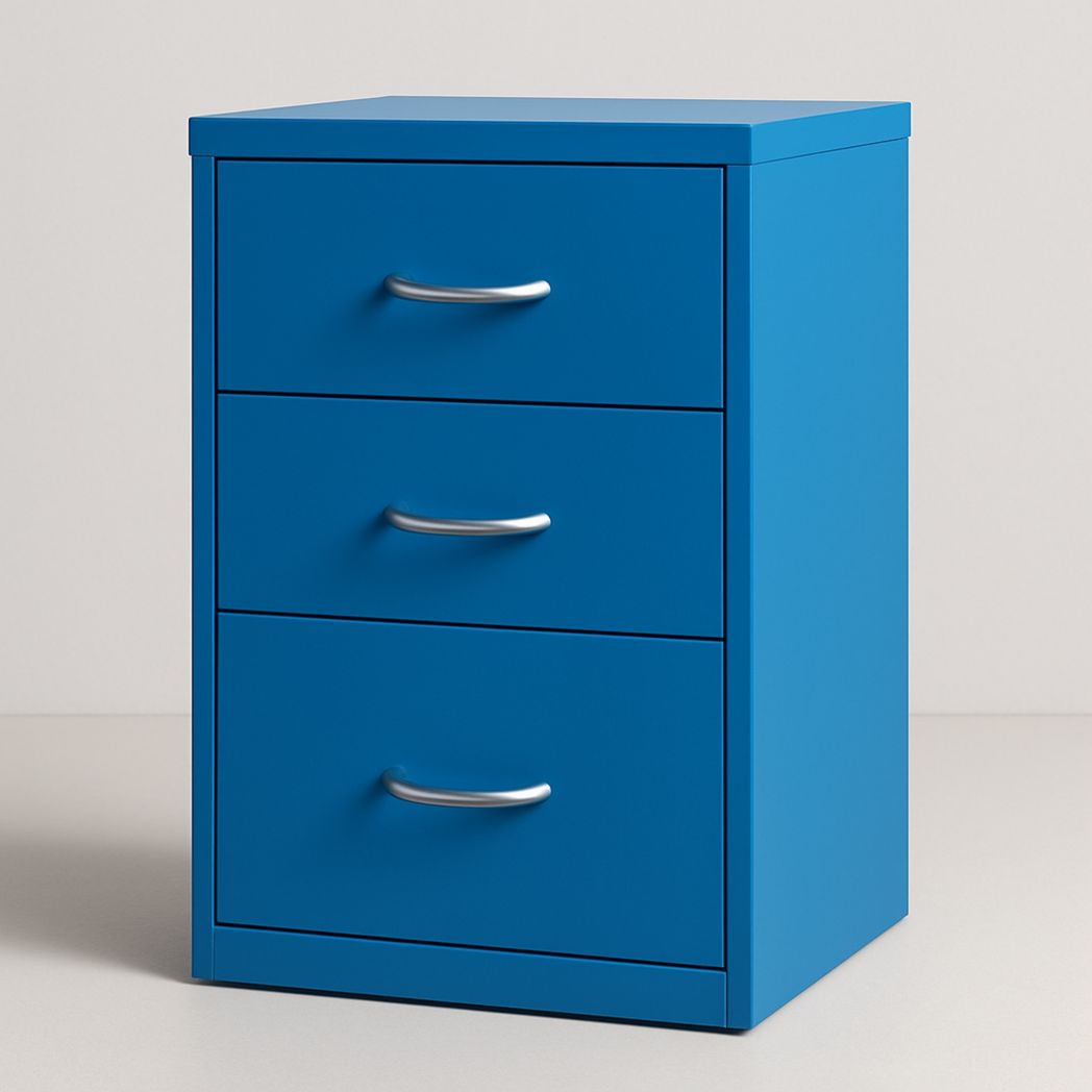 Cómoda azul de metal con 3 cajones, 60x40x40 cm