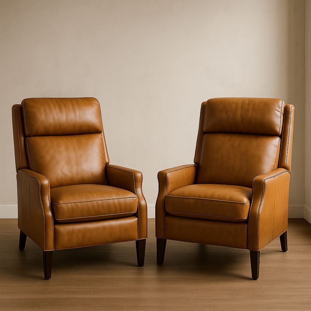 Conjunto de 2 Sillones Reclinables Rectangulares de Cuero PU Marrón 85x75x105cm