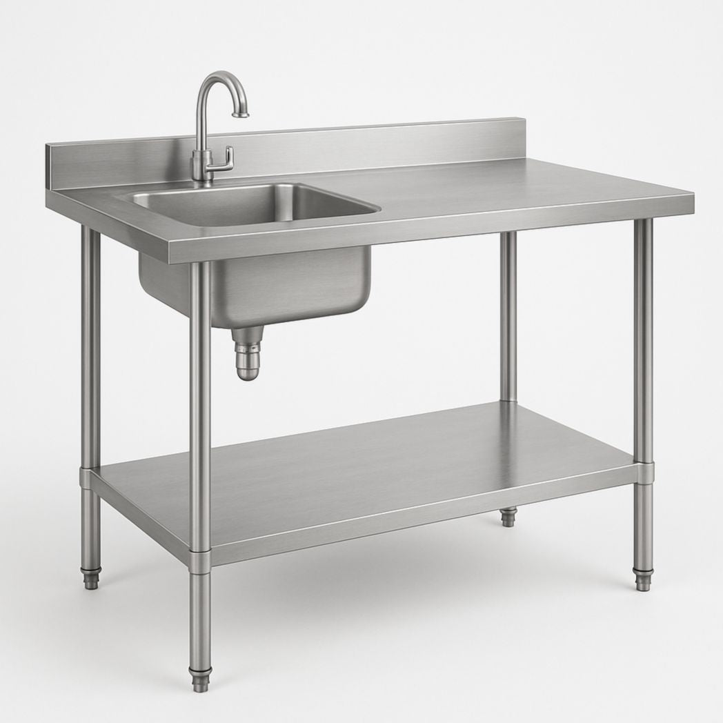 Mesa de Trabajo con Fregadero de Acero Inoxidable Plata 95x150x60 cm