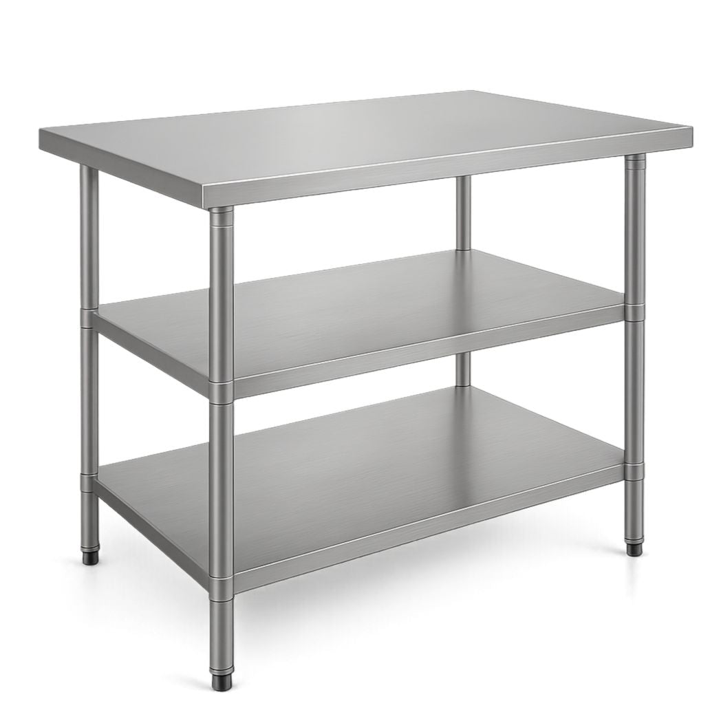 Mesa de trabajo de acero inoxidable plateado rectangular 120x60x90 cm