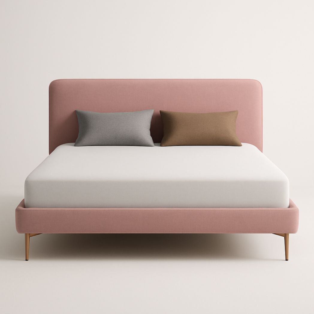 Cama tapizada de tela poliéster Rosa con patas de madera 200x160x100 cm