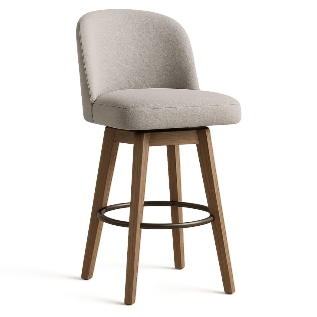 Taburete de madera y poliéster beige con reposapiés y respaldo 100x45x50 cm