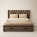 Cama con Almacenamiento de PU Marrón con Cabecera Acolchada de 200x150x100 cm