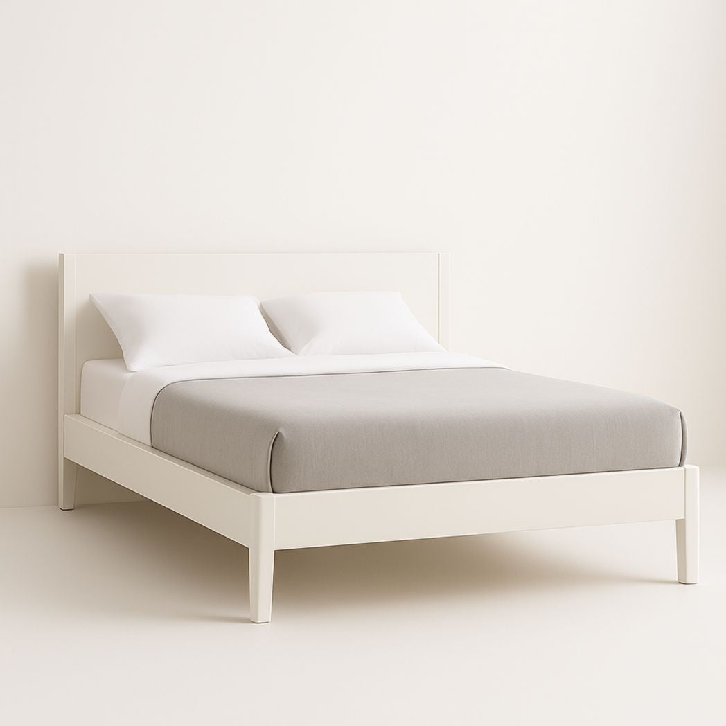 Cama individual blanca de madera maciza, 200x150x80 cm.