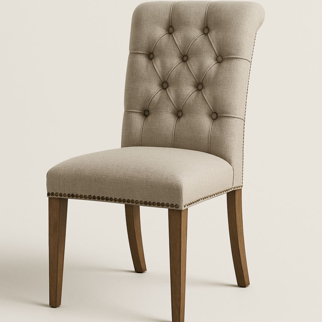 Silla de Comedor Tapizada en Lino con Respaldo y Patas de Madera Maciza Beige 96x50x60 cm