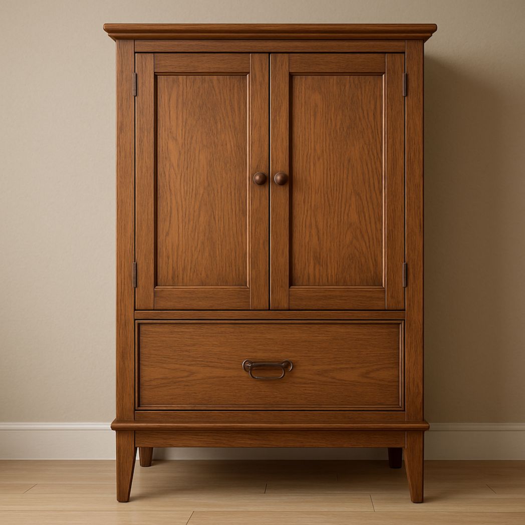 Armario de almacenamiento con dos puertas y un cajón, de madera maciza color marrón 145x85x45 cm