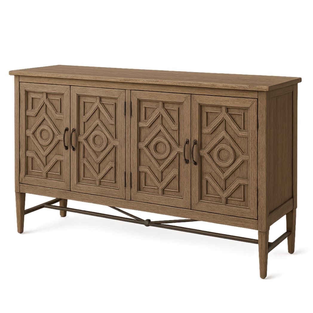 Aparador de Madera Maciza Marrón con Puertas Talladas 80x150x40 cm