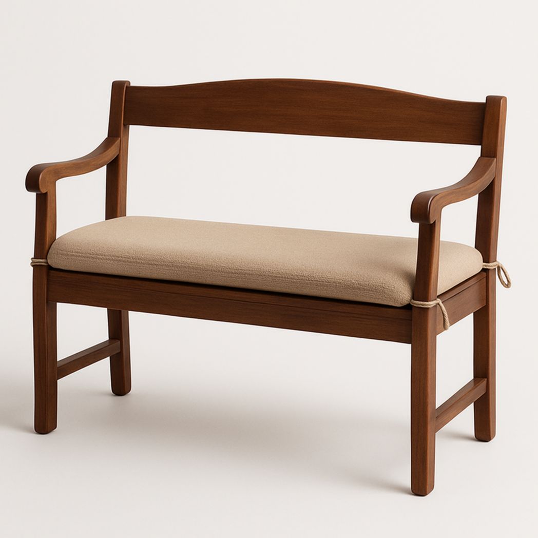 Banco con reposabrazos de madera y tapizado en tela de color claro 100x50x80 cm